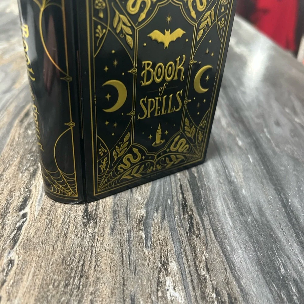 Black and Gold Book of Spells Decorative canister box with candle